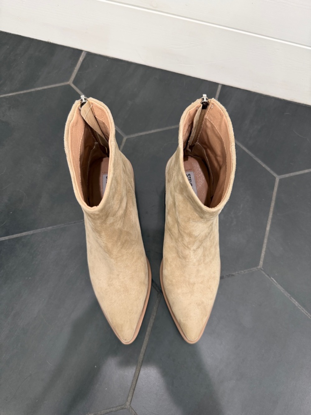 Steve Madden Taupe Suede Pointed Ankle Boots - Picture 8 of 9